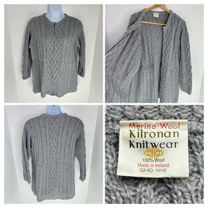 Kilronan Knitwear Sweater Womens XXL Gray 100% Wool Full Zip Cardigan Ireland